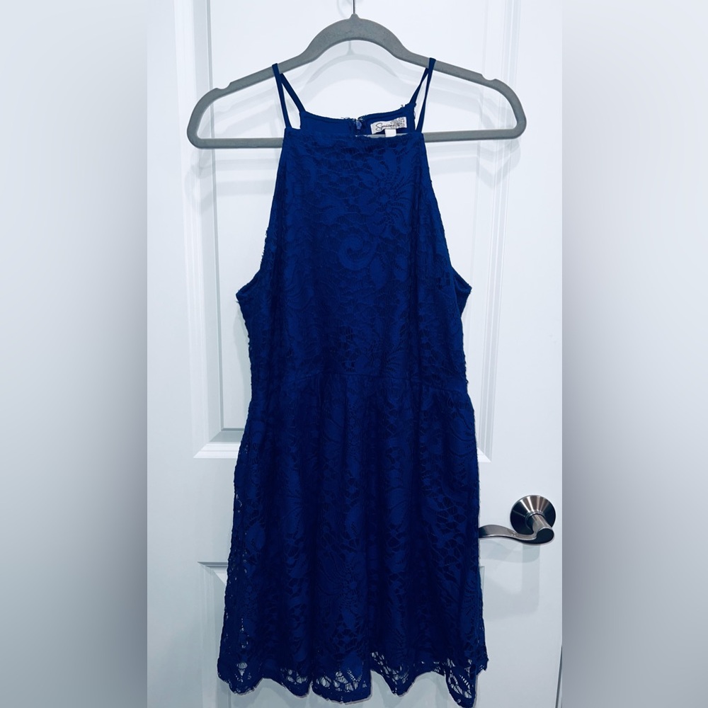 Speechless Woman’s Halter Blue Lace Layered Dress Size XL
